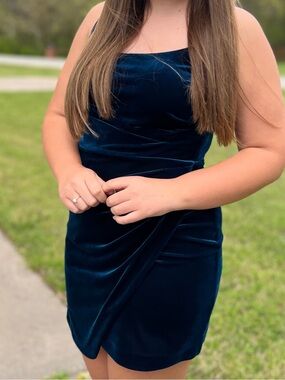 Aqua Teal Velvet Slip Mini Dress